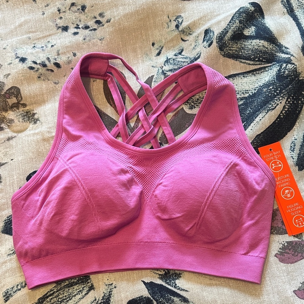 Adrienne Vittadini Sport Bra Pink Medium M Stretch Removable Cups NWT